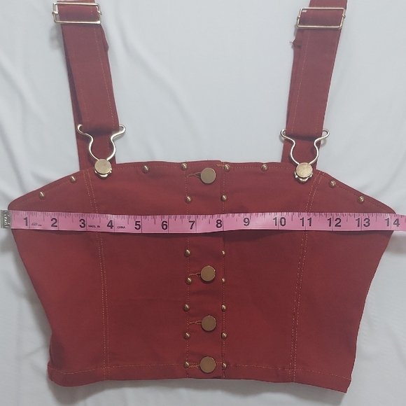 Dance & Marvel Red Crop Top with Gold Embellishments - Picture 4 of 13